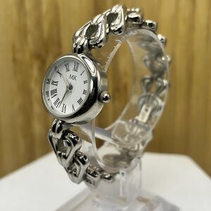 Michael Kors Silver Chain Link Watch – Heart Bracelet, Roman Numerals